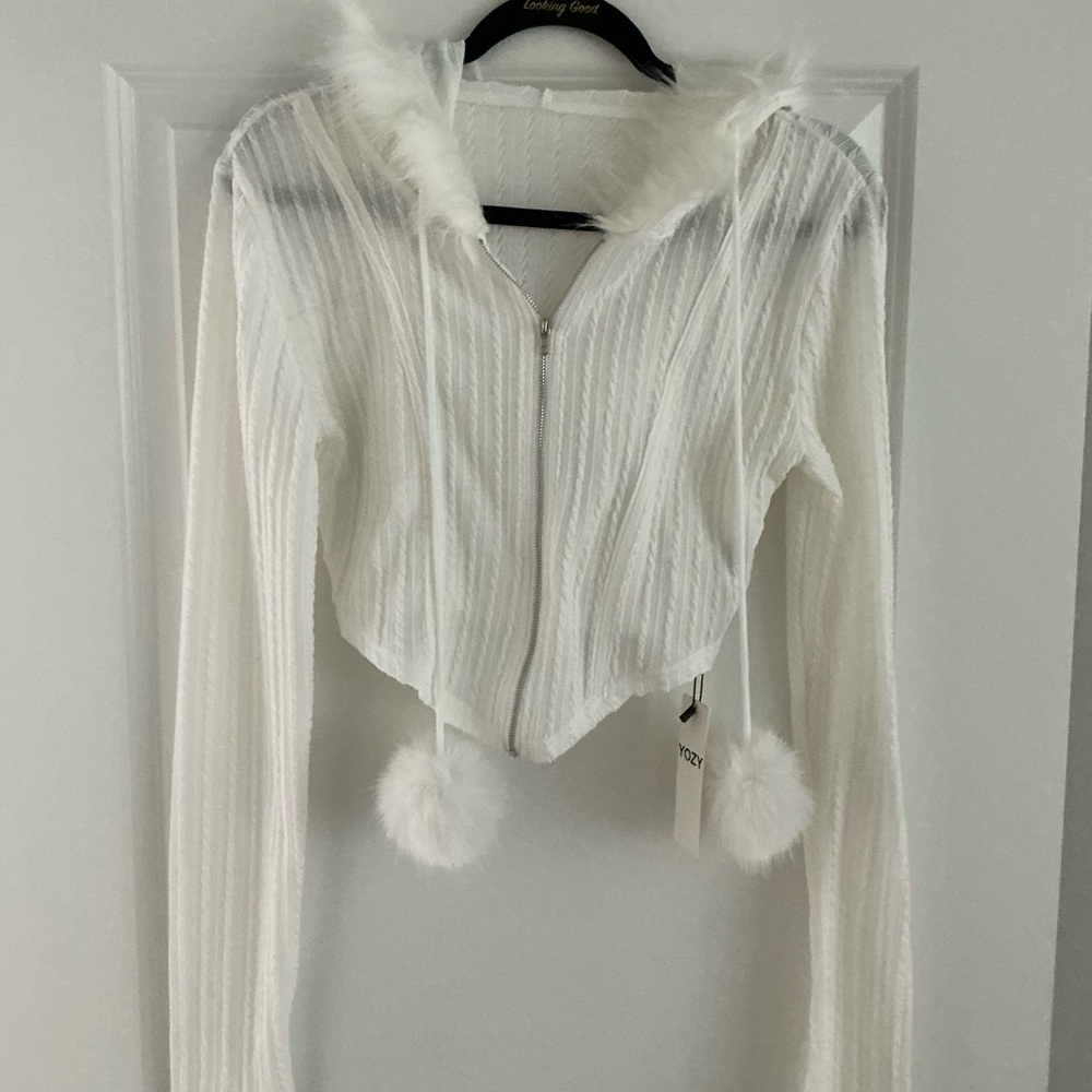 NWT! YOZY White Cropped Cinch Waist Pullover Half Zip - White Size Large